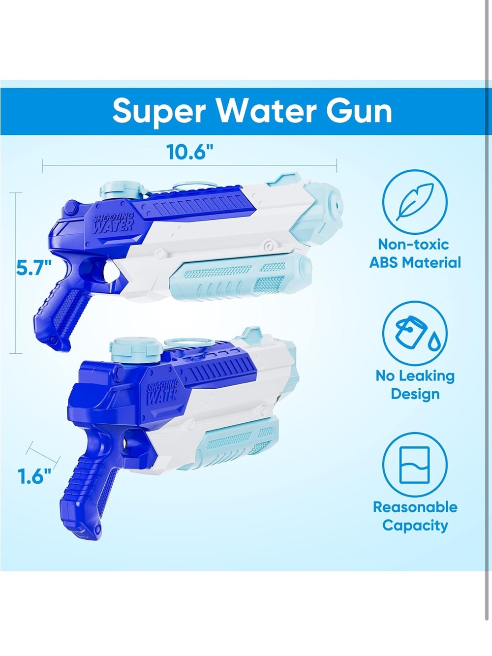 Water Guns for Kids Adults 4 Pack 400CC Long Range Squirt Toys - Picture 7 of 10